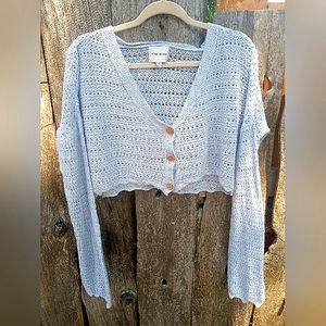 Pink Rose baby blue knitted button up sweater! M women's!